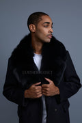 Men's Cashmere Trench Coat Black With Fox Collar [Black Fox]