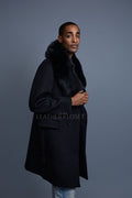Men's Cashmere Trench Coat Black With Fox Collar [Black Fox]