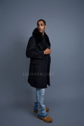Men's Cashmere Trench Coat Black With Fox Collar [Black Fox]