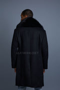 Men's Cashmere Trench Coat Black With Fox Collar [Black Fox]