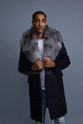 Men's Cashmere Trench Coat Black With Fox Collar [Silver Fox]