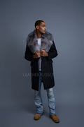 Men's Cashmere Trench Coat Black With Fox Collar [Silver Fox]