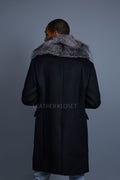 Men's Cashmere Trench Coat Black With Fox Collar [Silver Fox]