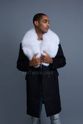 Men's Cashmere Trench Coat Black With Fox Collar [White Fox]