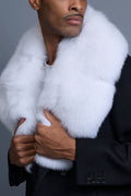 Men's Cashmere Trench Coat Black With Fox Collar [White Fox]