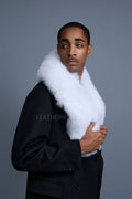 Men's Cashmere Trench Coat Black With Fox Collar [White Fox]