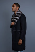 Men's Cashmere Trench Coat Black With Chinchilla Collar