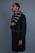 Men's Cashmere Trench Coat Black With Chinchilla Collar