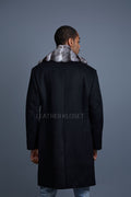 Men's Cashmere Trench Coat Black With Chinchilla Collar