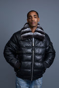 Men’s Aspen Leather Bubble Bomber Jacket Chinchilla Collar