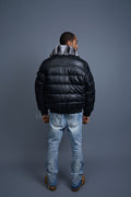 Men’s Aspen Leather Bubble Bomber Jacket Chinchilla Collar