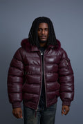 Men’s Aspen Leather Bubble Bomber Jacket [Burgundy]