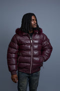 Men’s Aspen Leather Bubble Bomber Jacket [Burgundy]