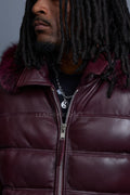 Men’s Aspen Leather Bubble Bomber Jacket [Burgundy]
