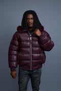 Men’s Aspen Leather Bubble Bomber Jacket [Burgundy]