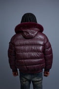 Men’s Aspen Leather Bubble Bomber Jacket [Burgundy]