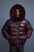 Men’s Aspen Leather Bubble Bomber Jacket [Burgundy]
