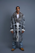 Men's Shearling Trench Coat With Fox [Grey Distressed]