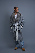 Men's Shearling Trench Coat With Fox [Grey Distressed]