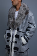 Men's Shearling Trench Coat With Fox [Grey Distressed]