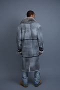Men's Shearling Trench Coat With Fox [Grey Distressed]