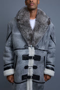 Men's Shearling Trench Coat With Fox [Grey Distressed]