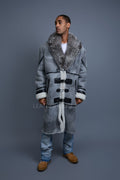 Men's Shearling Trench Coat With Fox [Grey Distressed]