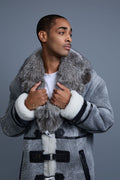 Men's Shearling Trench Coat With Fox [Grey Distressed]