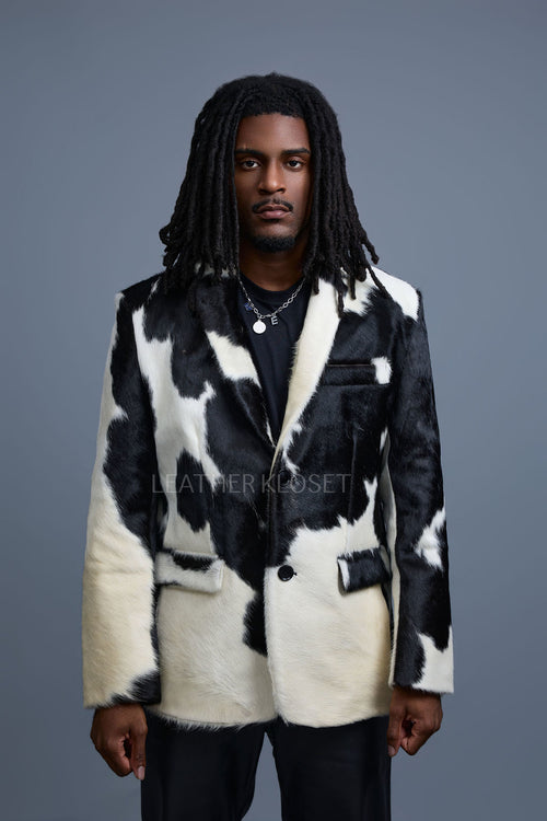 Men's Pony Skin Blazer [Black/Beige]
