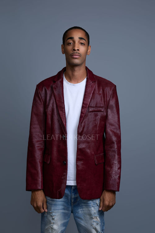 Men's Pony Skin Blazer [Burgundy]