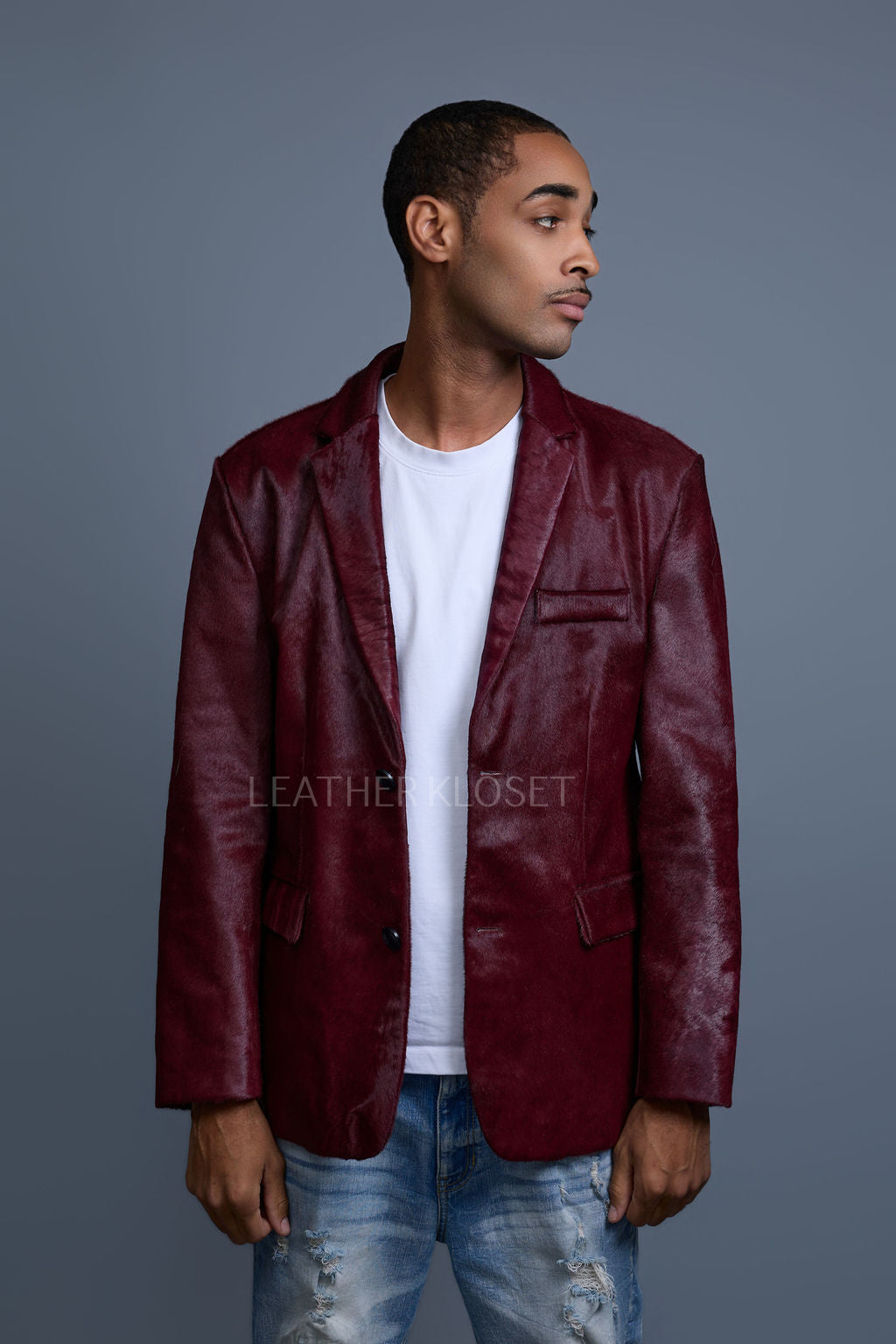 Men's Pony Skin Blazer [Burgundy]