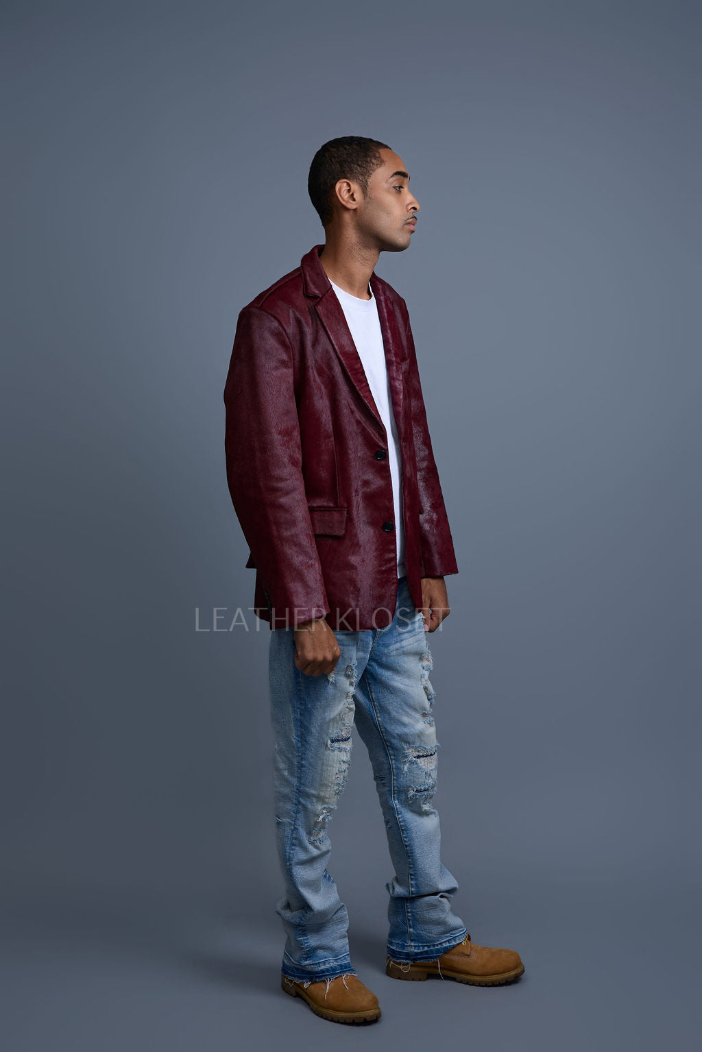 Men's Pony Skin Blazer [Burgundy]