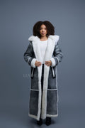Women's Hazel Full Length Real Sheepskin Trench Coat [Distressed Grey]