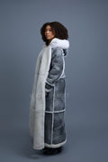 Women's Hazel Full Length Real Sheepskin Trench Coat [Distressed Grey]