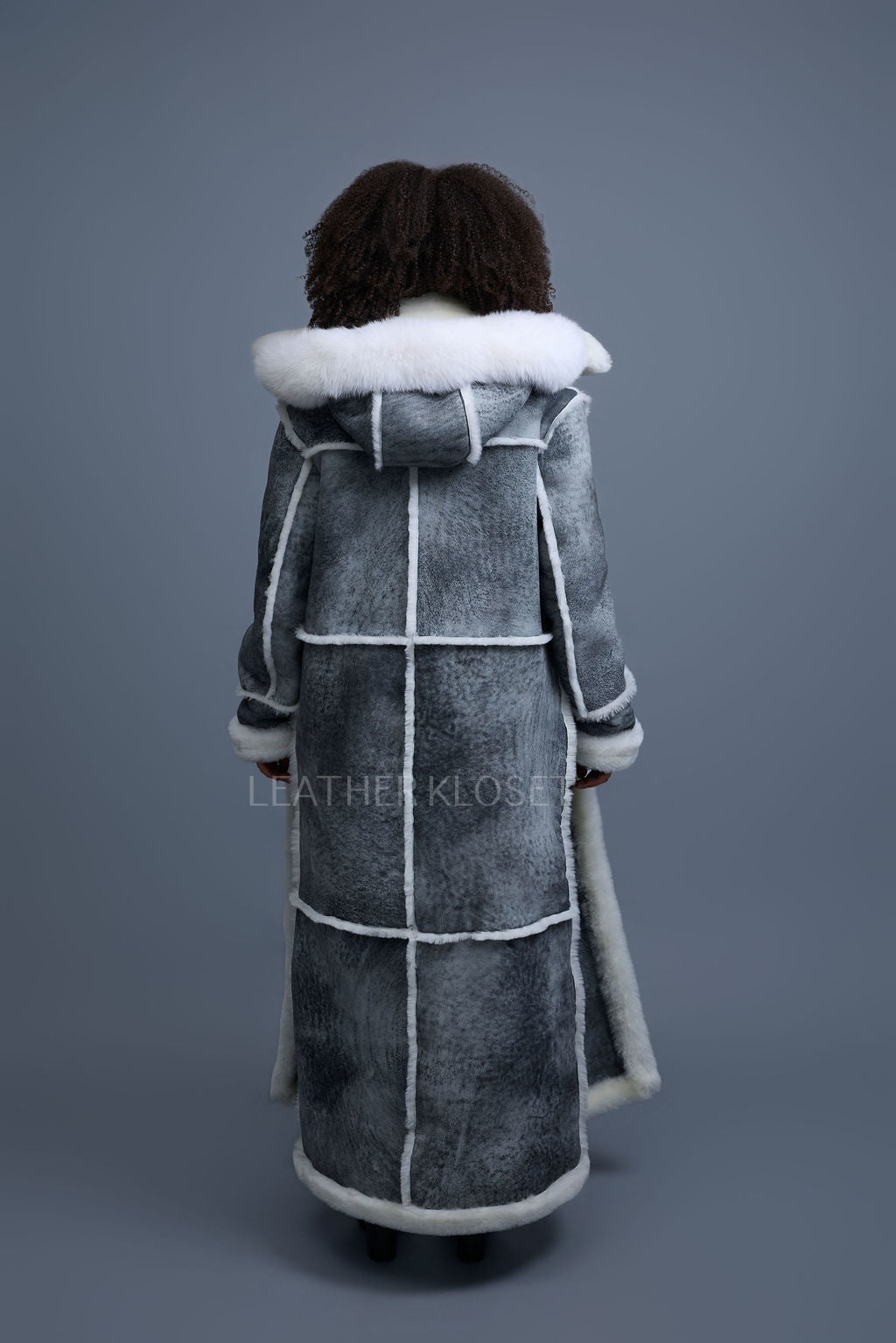 Women's Hazel Full Length Real Sheepskin Trench Coat [Distressed Grey]