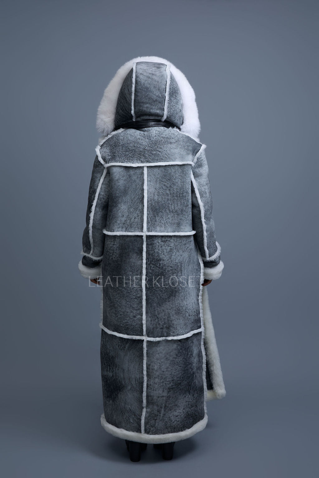 Women's Hazel Full Length Real Sheepskin Trench Coat [Distressed Grey]