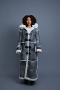 Women's Hazel Full Length Real Sheepskin Trench Coat [Distressed Grey]