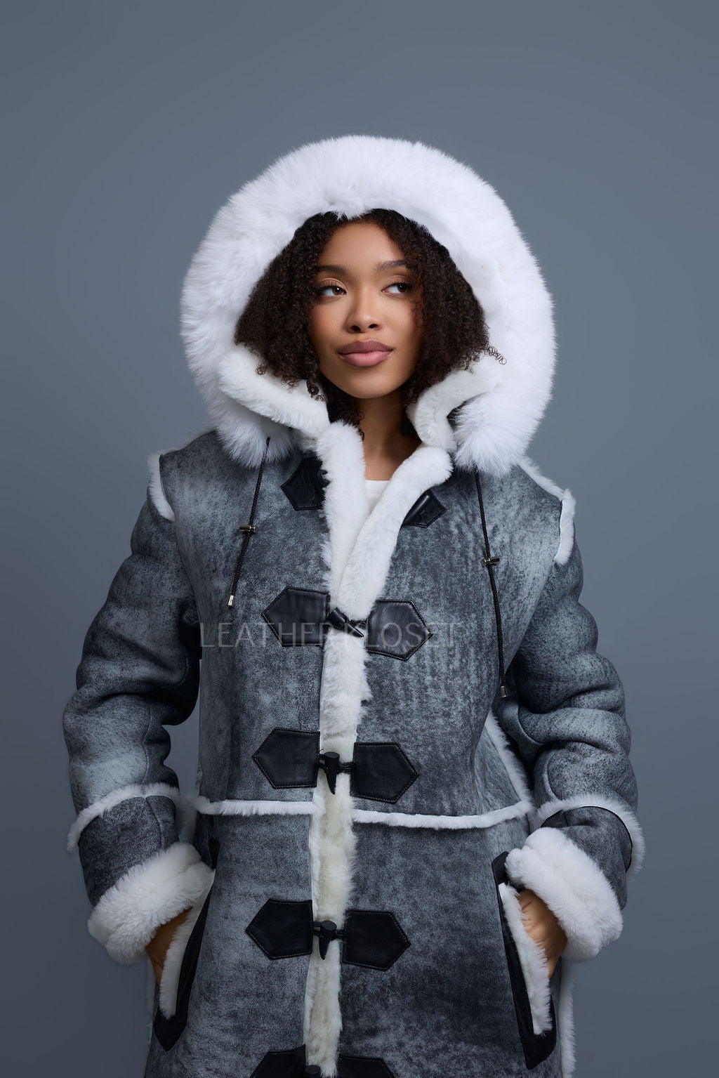 Women's Hazel Full Length Real Sheepskin Trench Coat [Distressed