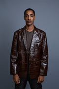 Men's Embossed Crocodile Leather Blazer [Brown]