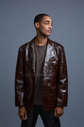 Men's Embossed Crocodile Leather Blazer [Brown]