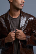 Men's Embossed Crocodile Leather Blazer [Brown]