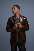 Men's Embossed Crocodile Leather Blazer [Brown]