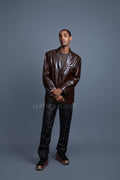 Men's Embossed Crocodile Leather Blazer [Brown]