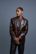 Men's Embossed Crocodile Leather Blazer [Brown]