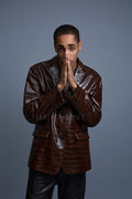 Men's Embossed Crocodile Leather Blazer [Brown]