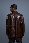 Men's Embossed Crocodile Leather Blazer [Brown]