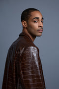 Men's Embossed Crocodile Leather Blazer [Brown]