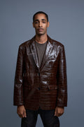 Men's Embossed Crocodile Leather Blazer [Brown]