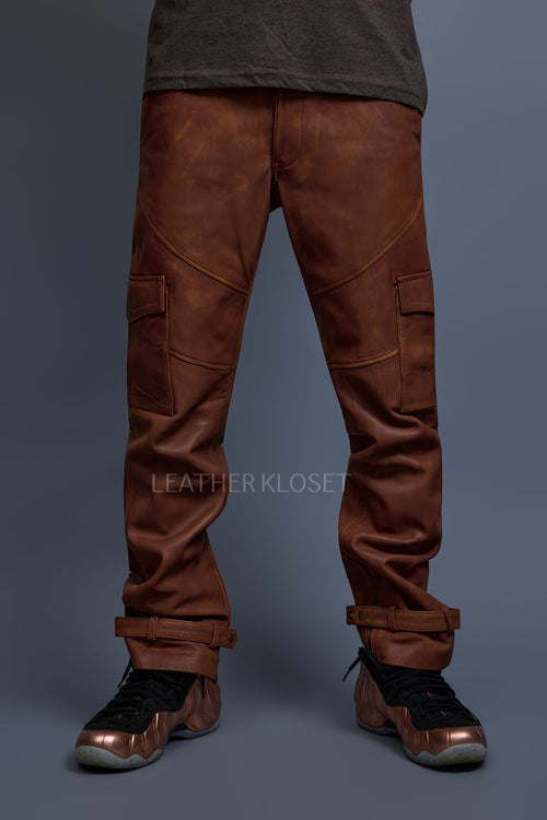 Men's Leather Stack Jean Pants [Caramel Crunch]
