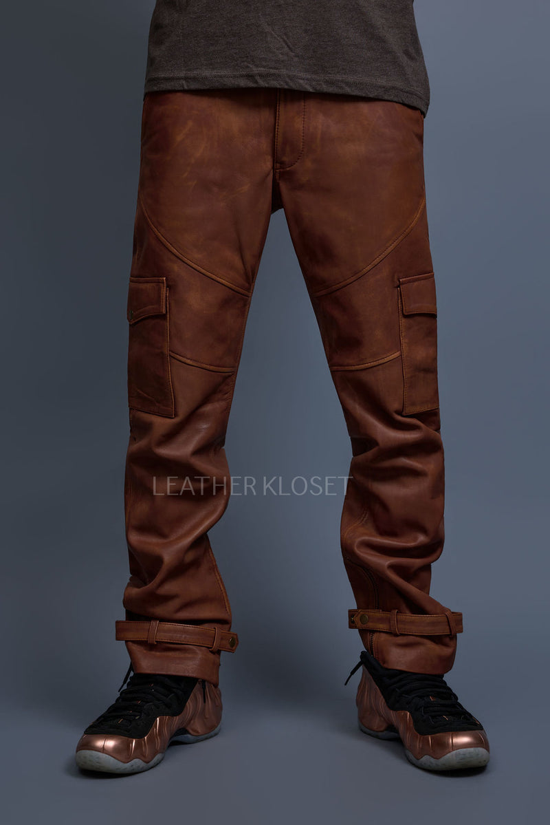 Men's Leather Stack Jean Pants [Caramel Crunch]